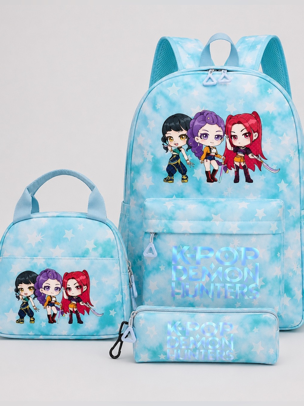 KPOP Demon Hunters 3-Piece Blue Backpack Set